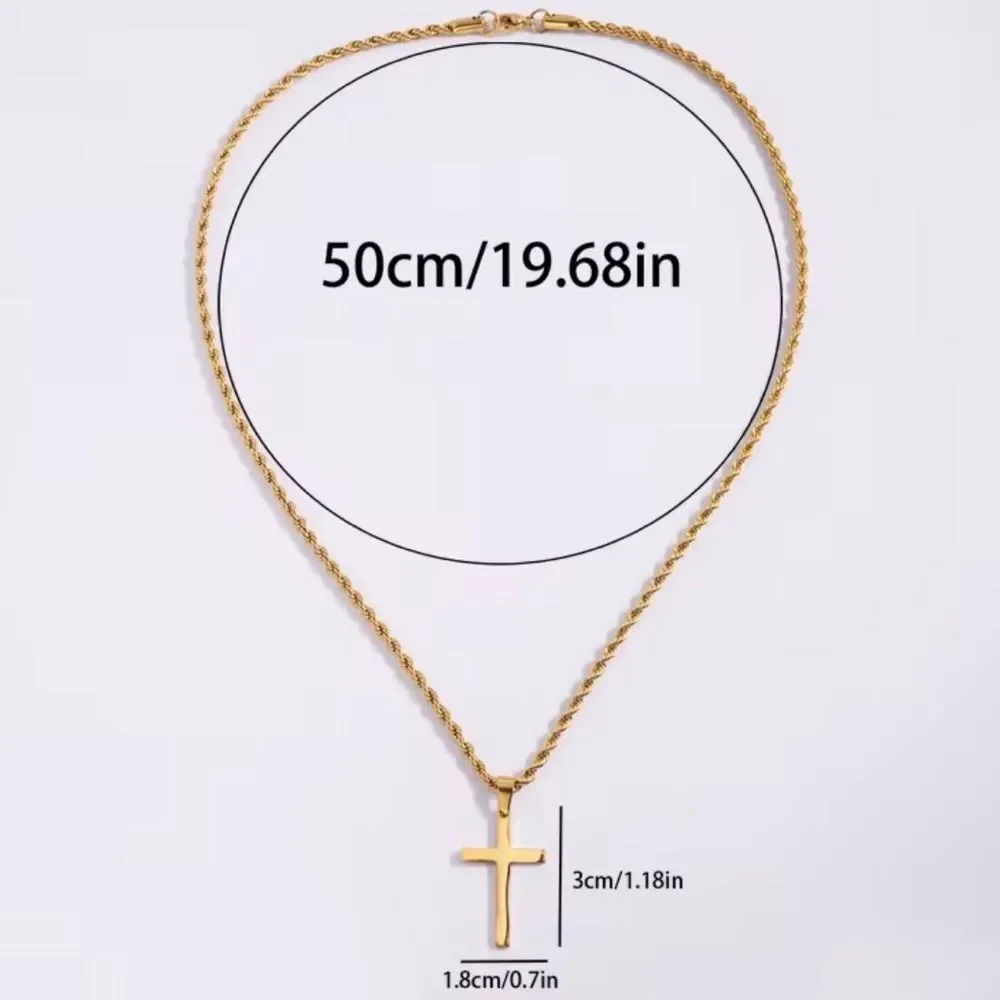 Gold necklace twist chain with cross pendant